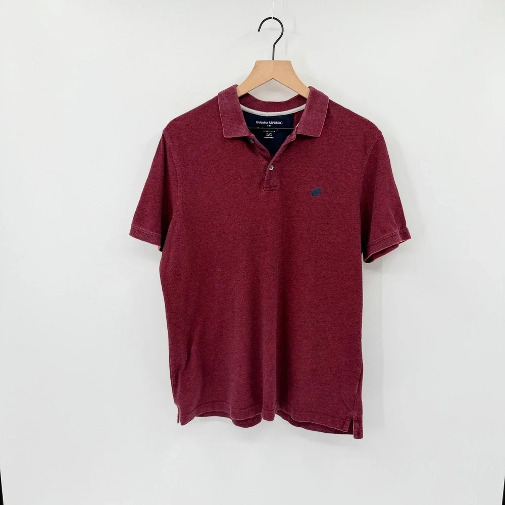Banana Republic Polo Shirt Men's Large Burgundy Elephant Logo Cotton Pique EUC